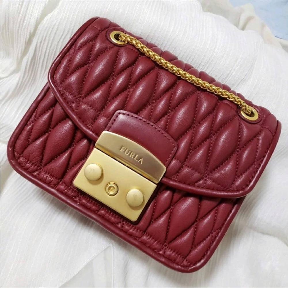 Furla Quilted Burgundy Shoulder Bag